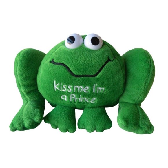 Vintage 1990s Jerry Pets Kiss Me I'm A Prince Green Frog Plush Toy Gift - Picture 1 of 5